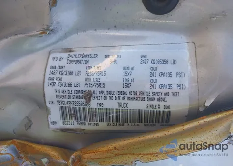 2002 Dodge Dakota Slt z USA, uszkodzony, nr VIN 1B7GL42N72S505658